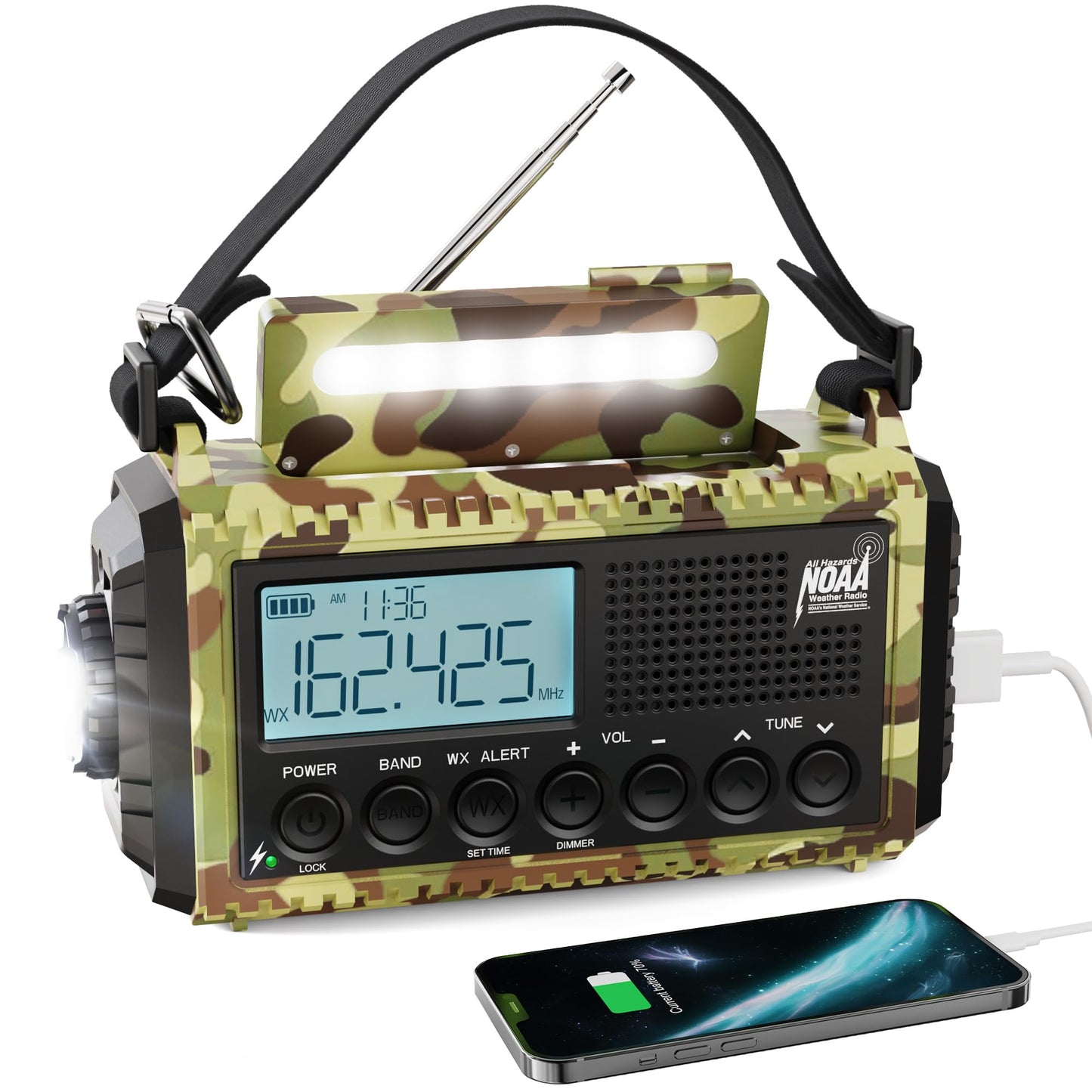 Raynic Weather Radio, 12000mAh Hand Crank Emergency Radio, 6 Ways Powered AM/FM/SW/NOAA Weather Alert Radio with Flashlight, Cel