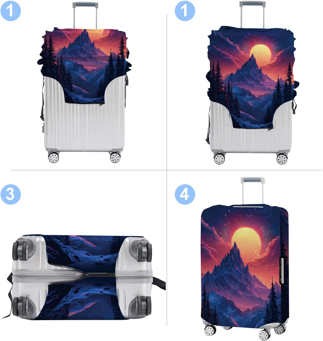 Luggage Cover Washable Suitcase Protector Anti-scratch Suitcase cover Fits 20-34 Inch Luggage (Snow mountain, S(20-22inch suitcase))