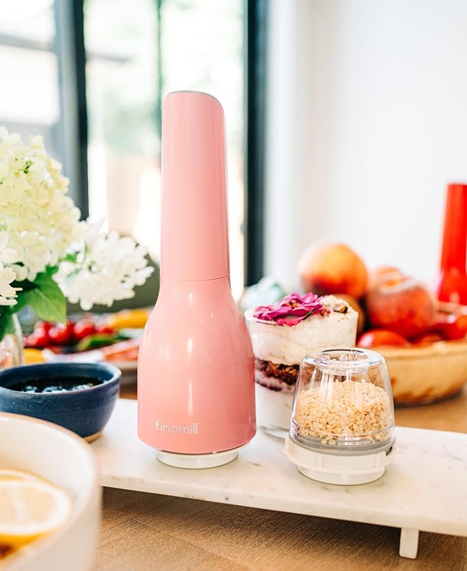 FinaMill Classic Battery Spice Mill – Battery Operated Salt and Pepper Grinder Set, Includes 2 Interchangeable Spice Pods, Adjustable Coarseness, Ceramic Grinder, LED Light, Kitchen Gifts for Women