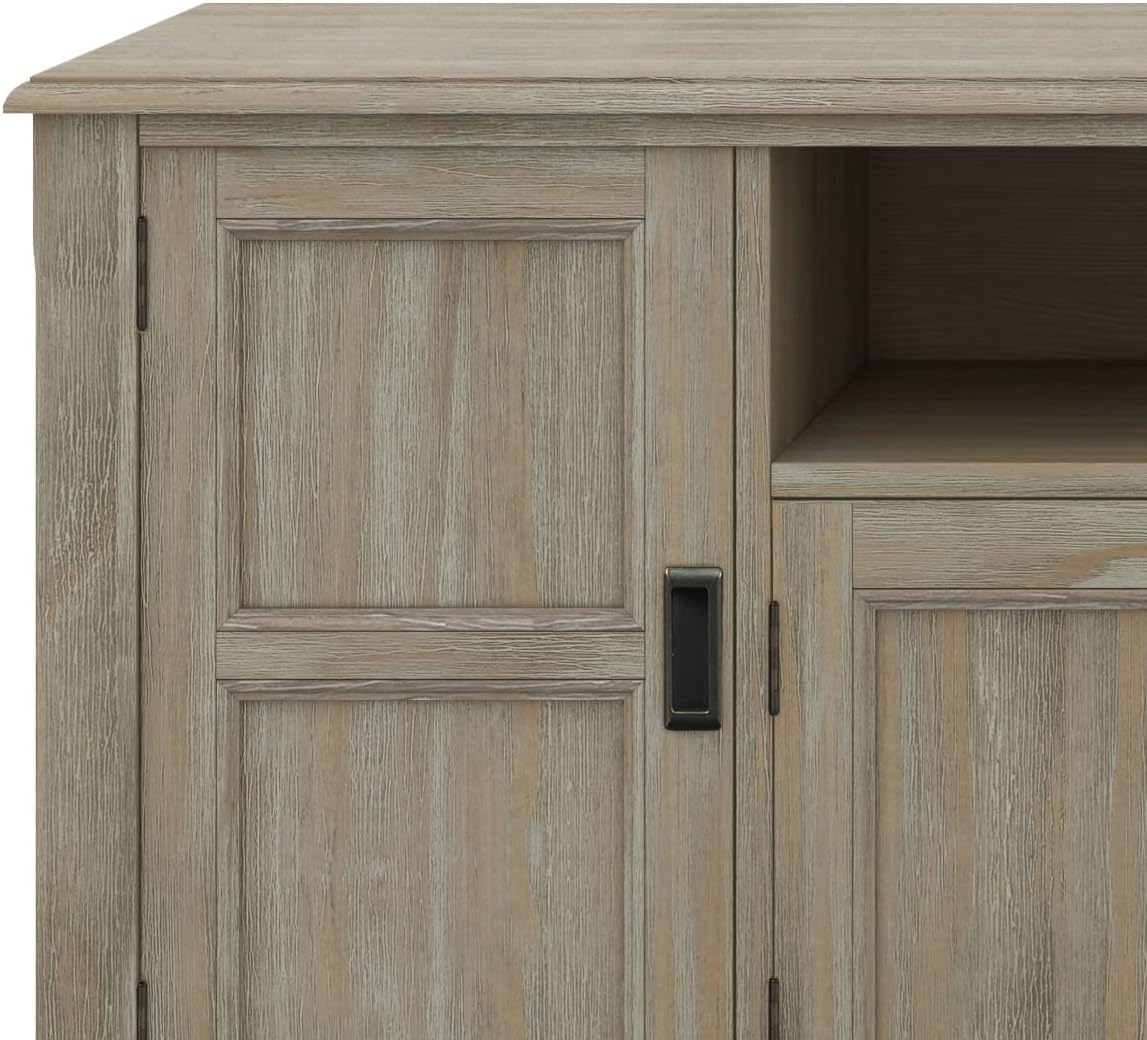 SIMPLIHOME Burlington SOLID WOOD 72 inch Wide Transitional TV Media Stand in Distressed Grey For TVs up to 80 inches for the Living Room and Entertainment Center