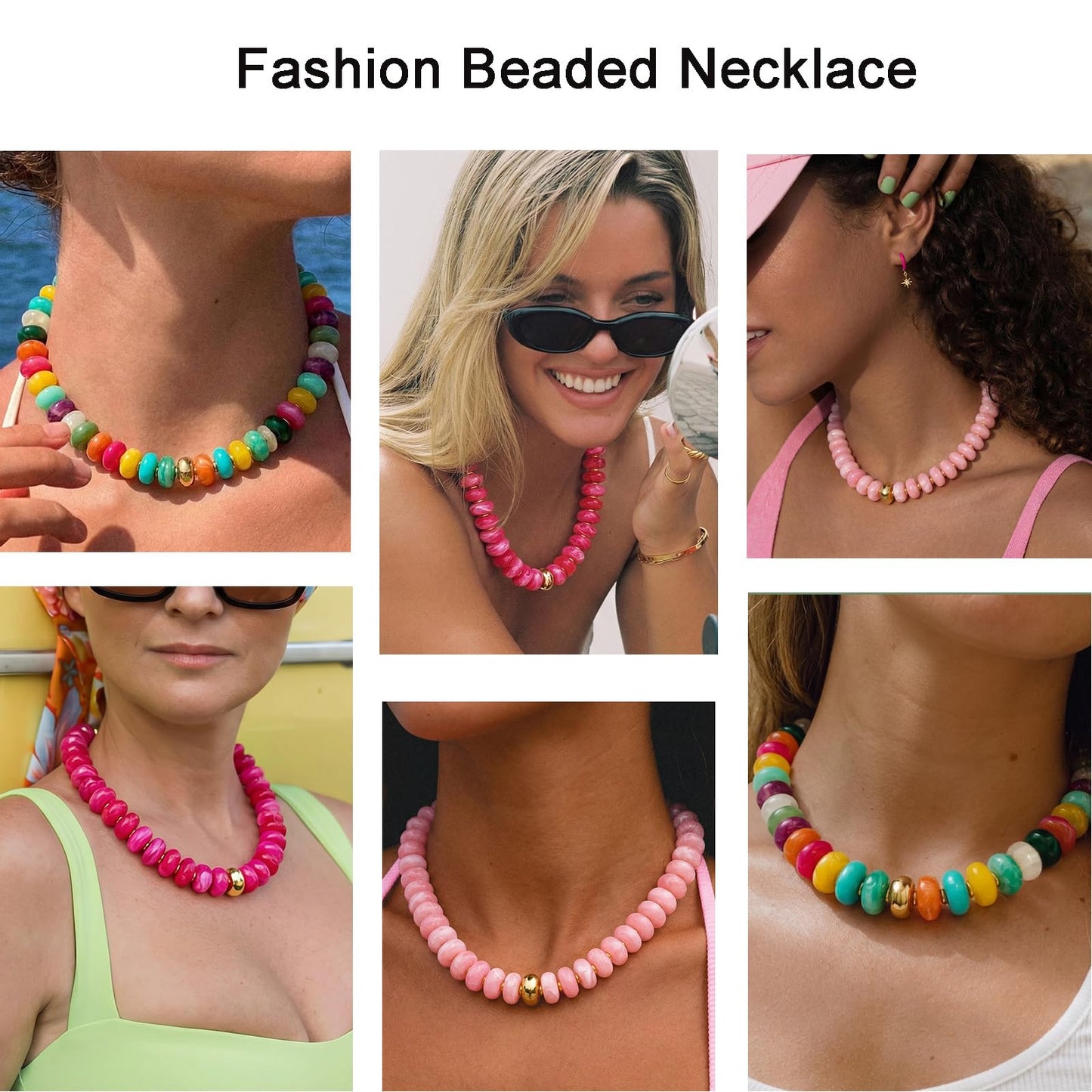HolidayQbee Beaded Necklace for Women Chunky Beaded Turquoise Necklace Boho Oval Big Bead Statement Turquoise Choker Necklaces Fashion Trendy Summer Beach Jewelry Gifts