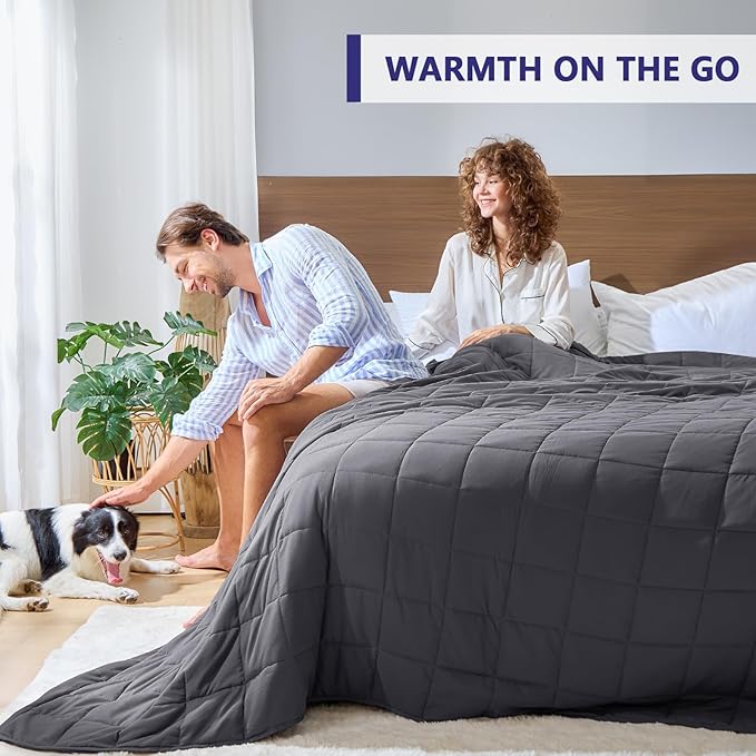 yescool King Size Weighted Blanket for Adults (25 lbs, 80” x 87”, Grey) Cooling Heavy Blanket for Sleeping Perfect for 240-260 lbs, Breathable Blanket for Adults & Couple All Season, Machine Washable