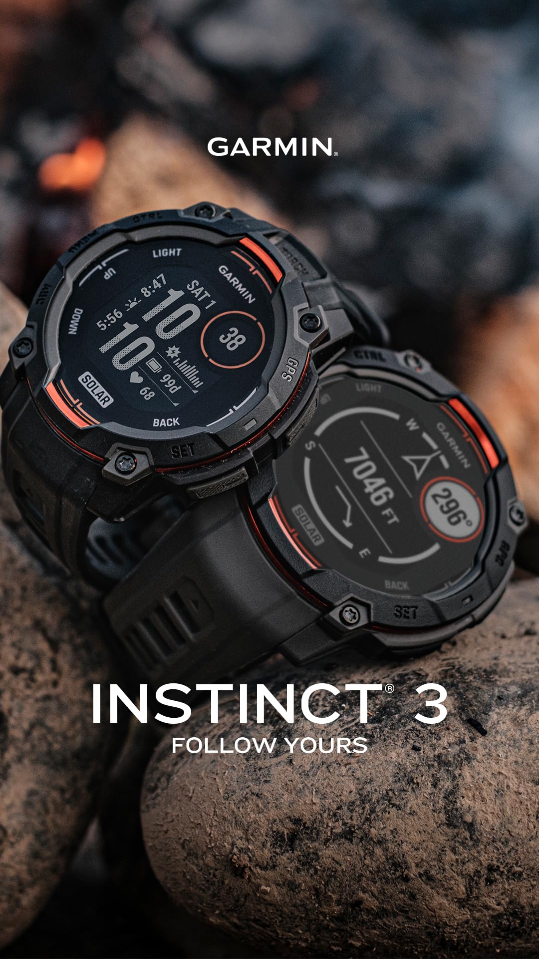 Garmin Instinct 3 50Mm Amoled Outdoor Gps Smartwatch, 24/7 Health Monitoring, 24 Days Of Battery Life, Built-In Flashlight, Neo