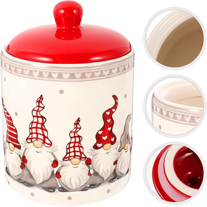Angoily Cookie Jar, Christmas Gnome Candy Jar with Lids, Ceramic Treat Container Tea Can for Holiday Christmas Decoration Living Room Centerpieces