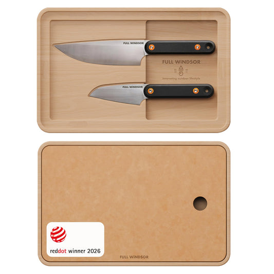 FULL WINDSOR - MagKnives Magnetic Camping Cutting Board and Knife Set - Portable Camping Kitchen Prep Kit with 2 Wood Cutting Boards, 6" Chef Knife, 3.5" Utility Knife, Carry Bag for Outdoor Cooking