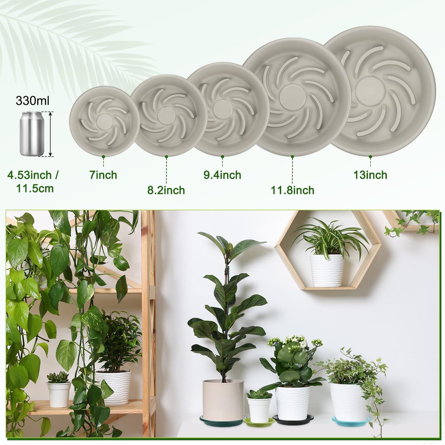 M METERXITY 2-Pack Plant Saucer, 10.4 Inch/ 26.5cm Plastic Plant Trays Thicker for Pots/Indoor/Outdoor/Water Drainage and Protection, Flowerpot Drip Tray [Grayish White]