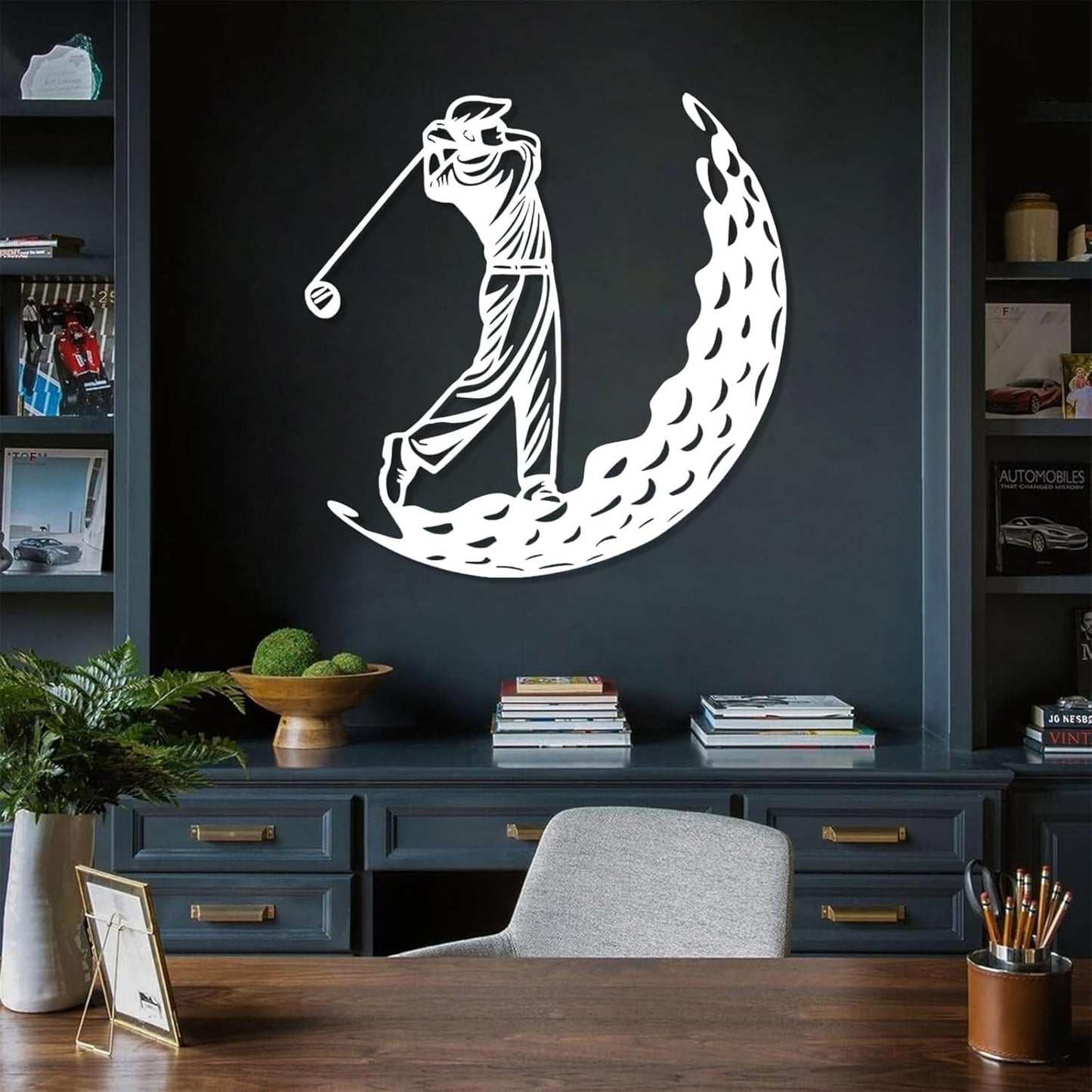 Golf Metal Wall Art, Golfer Metal Wall Decor, Golf Ball Wall Decor, Sports Wall Art, Sports Theme Wall Decor, Gift for Golf Player, Gift For Father, Home Office Wall Art, Man Cave (White, 19"x19"|47x47cm)