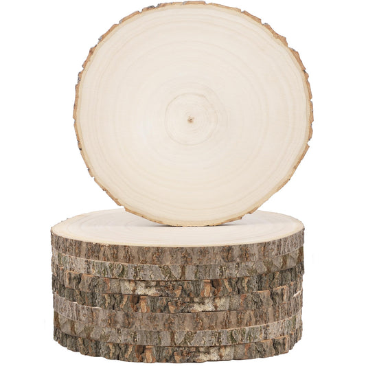 Sancodee 8 Pcs Large Unfinished Wood Slices, 6-7 Inches Wood Slabs for Centerpieces Natural Wooden Circle, DIY Wood Centerpieces for Tables Wedding Party Door Sign Decor