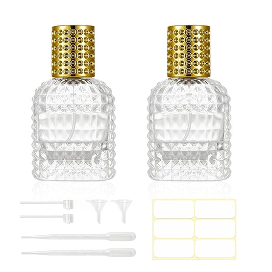 2 Pack 30ml Refillable Spray Perfume Bottles, Empty Clear Perfume Atomizer, Portable Perfume Mist Spray Bottle Travel Perfume Dispense (30ML, Gold)