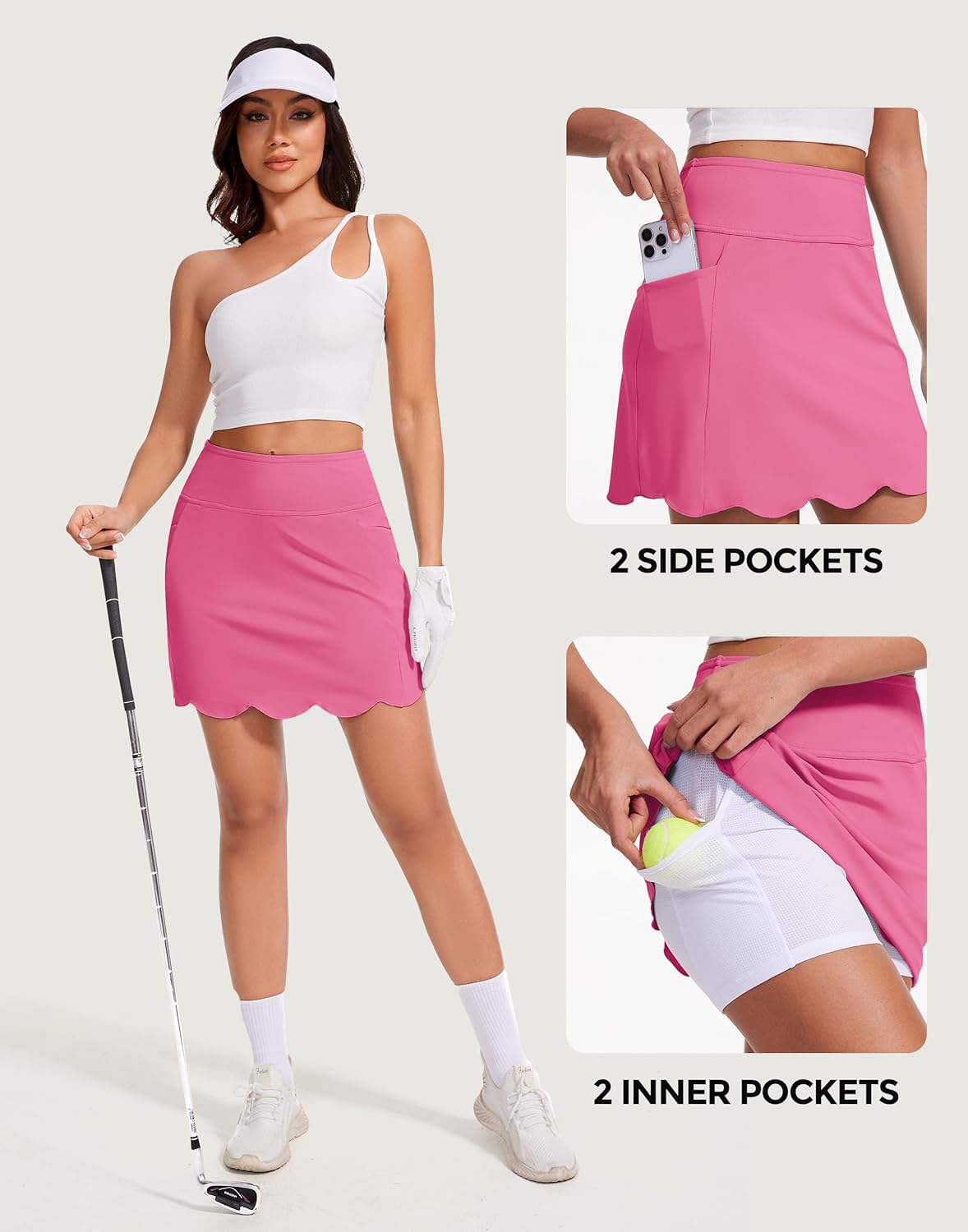 M MOTEEPI Skorts for Woman with Pockets 16" Golf Athletic Skirts Scalloped Hem Tennis Skirt Dressy Casual