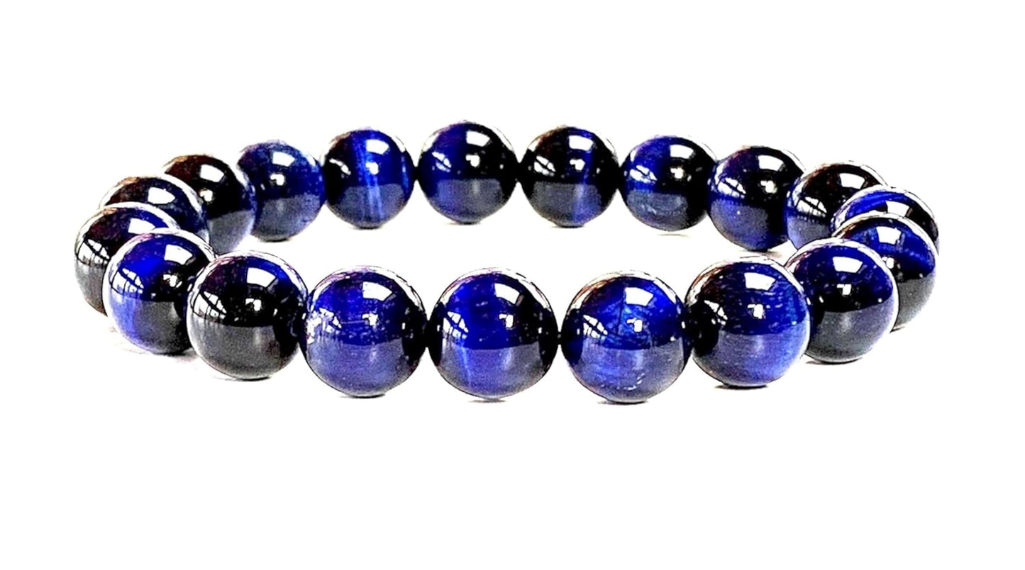 AWAKEN YOUR KUNDALINI Blue Tiger’s Eye Stretch Bracelet – 10mm Beads, Capricorn Birthstone