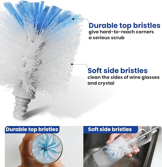 Bottle Brush Refill, 4 Pack Bottle Brush Replacement Head for OXO Bottle Brush, Dual Bristle Design for Water Bottles, Glasswares, Baby Bottles