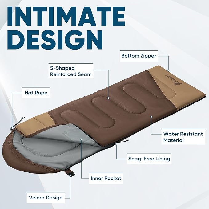 PTEROMY Sleeping Bags for Adults, Lightweight and Machine Washable, Water Resistant Backpacking Camping Sleeping Bag for Warm Cold Weather, Camping Essentials for Hiking Travel