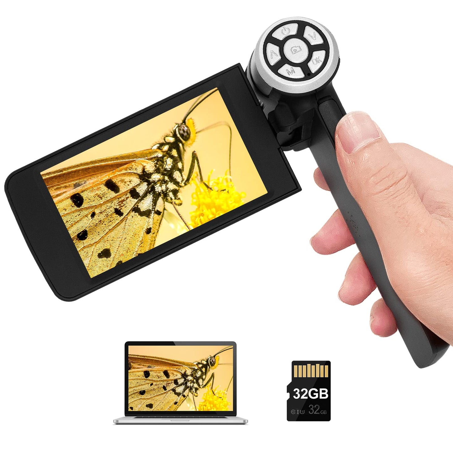 Andonstar AD203 Handheld Digital Microscope, Portable Pocket USB Coin Microscope with 4 inch Screen for Kids and Adults, Black,