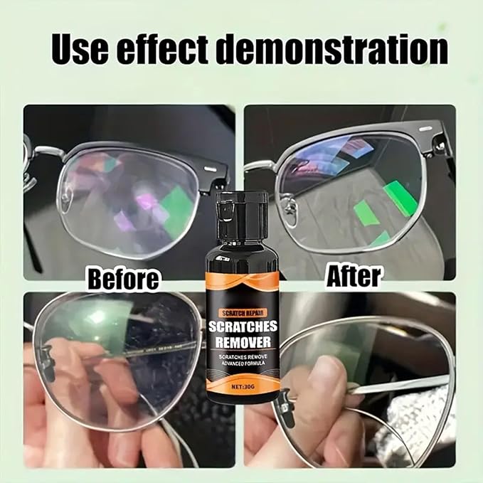 Eyeglass Scratch Remover, Effective Scratch Removal, 30g, Lens Cleaning Kit, Sunglasses Cleaner, With Built In Sponge Applicator, For Eyeglasses, Sunglasses, Watch, Camera, Car Windshield, Auto Window