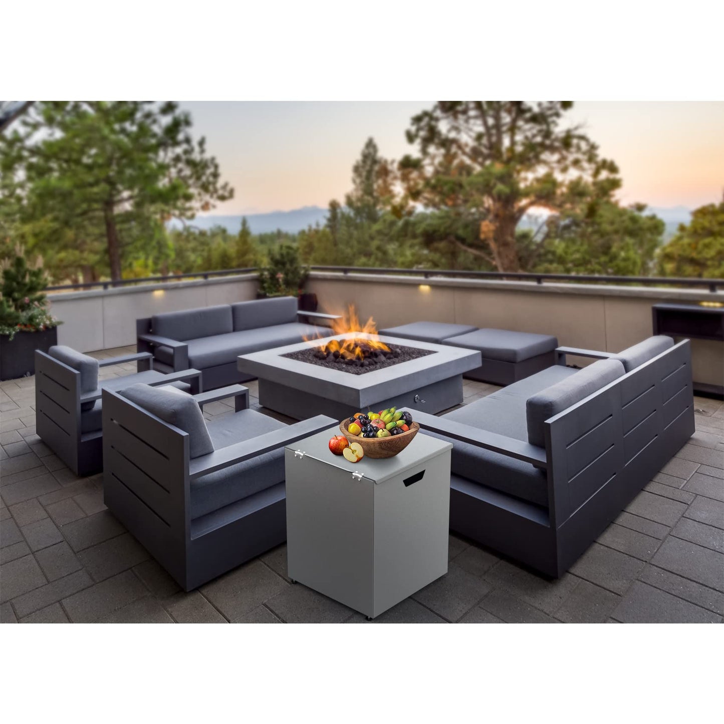 Stanbroil Propane Tank Cover Table Hideaway Table, 16" Storage Side Table for 20 lb Propane Tank, Outdoor Gas Tank Storage Box with Side Handles, Grey