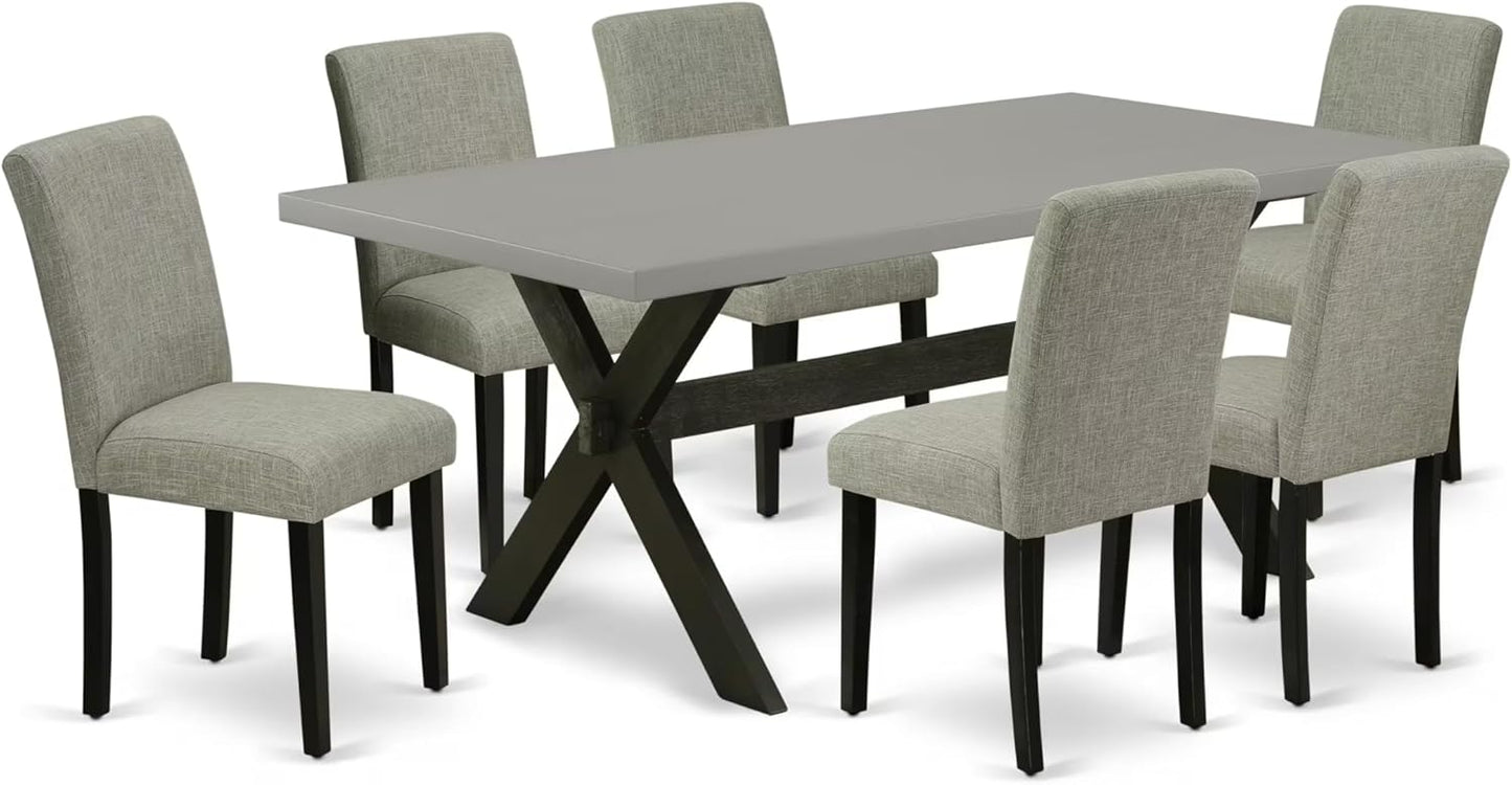 East West Furniture X697AB106-7 7 Piece Kitchen Table Set Consist of a Rectangle Dining Table with X-Legs and 6 Shitake Linen Fabric Parson Dining Chairs, 40x72 Inch, Multi-Color