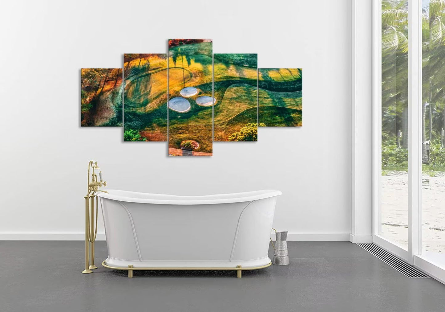 chenchenArt Florida Regatta Bay Golf Course Wall Art for Living Room Bedroom Bathroom Home Decorations Golf Course Pictures Posters Canvas Prints Modern Artwork Framed Ready to Hang(60''W x 32''H)