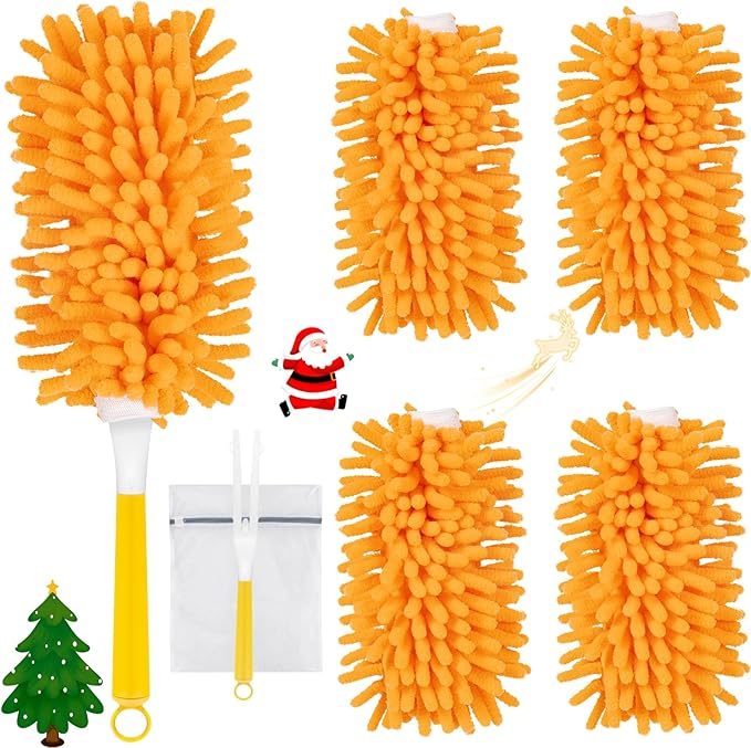 4 Pack Reusable Duster Refills Compatible with Swiffer Hand Duster, Washable Microfiber 360 Heavy Duty Dusters Refills for Dusting Cleaning(Include 1 Handle & Laundry Bag)
