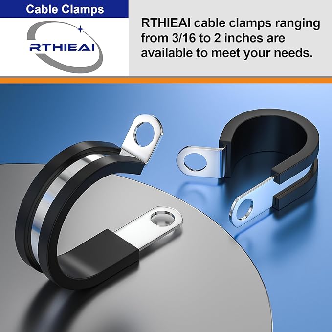 20 PCS 3/8 Inch Cable Clamps, 304 Stainless Steel Cable Clamps, Insulated Clamp, Hose Clamp, Pipe Clamp, Sturdy Clamp, and Wire Clamp by RTHIEAI
