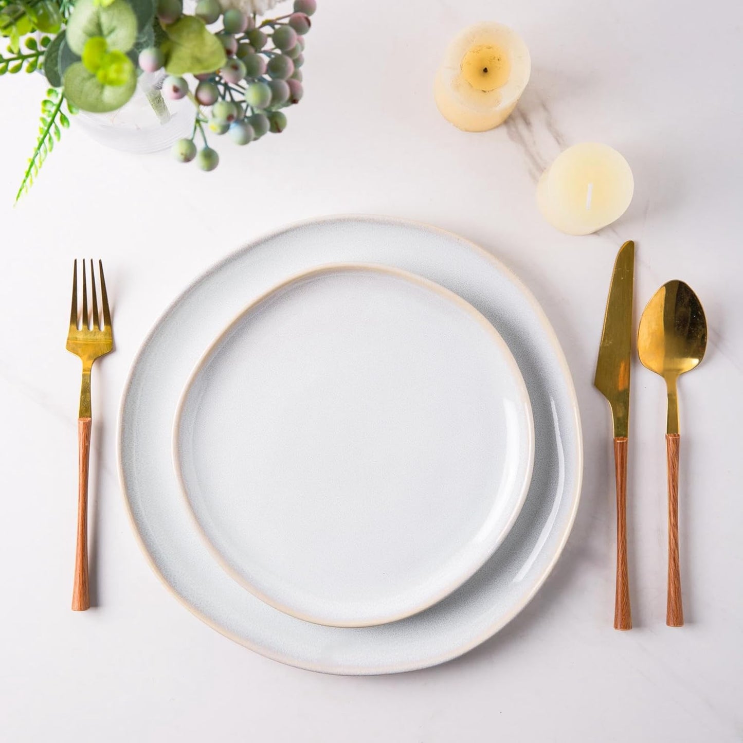 AmorArc Ceramic Dinnerware Sets,Handmade Reactive Glaze Stoneware Plates and Bowls Set,Highly Chip and Crack Resistant | Dishwasher & Microwave Safe,Service for 4 (12pc)