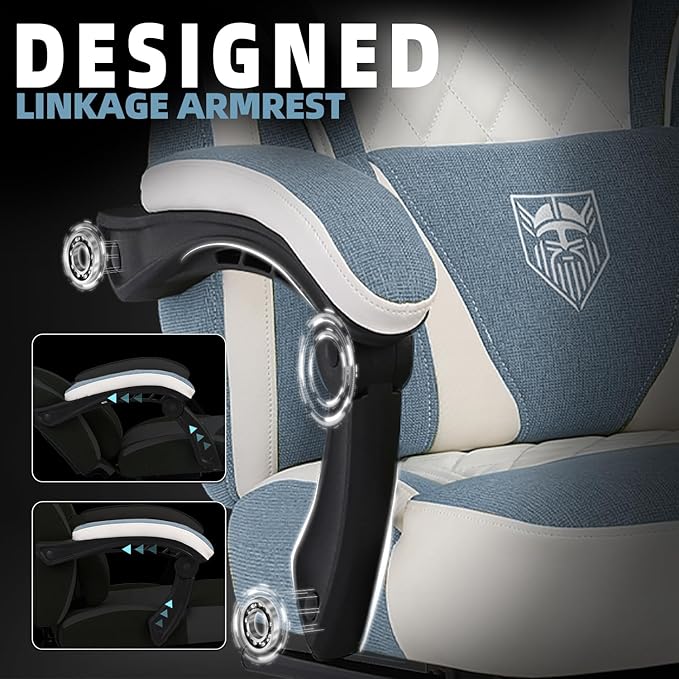 Vonesse Gaming Chair, Computer Chair Fabric with Pocket Spring Cushion, Office Chair with Footrest and Massage Lumbar Support, Reclining Gaming Chairs for Adults 250LBS (Blue)