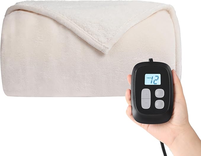 Heated Blanket Electric Blanket King Size 90''x100'' with 10 Heating Levels, 1-12 Hour Auto Shut Off, Machine Washable, Dual Controller Soft Warming Blanket for Couch, Bed, Office - White