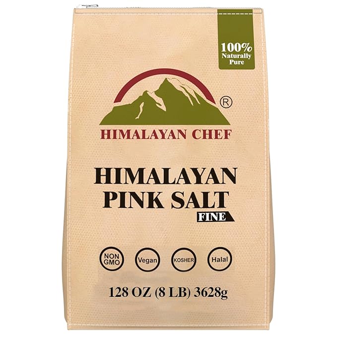 Himalayan Chef Pink Himalayan Salt Extra Fine Grain, 8 lbs Bag - Pure, Natural, Kosher, Non-GMO, Mineral-Rich, for Cooking, Seasoning, Baking, Table Use