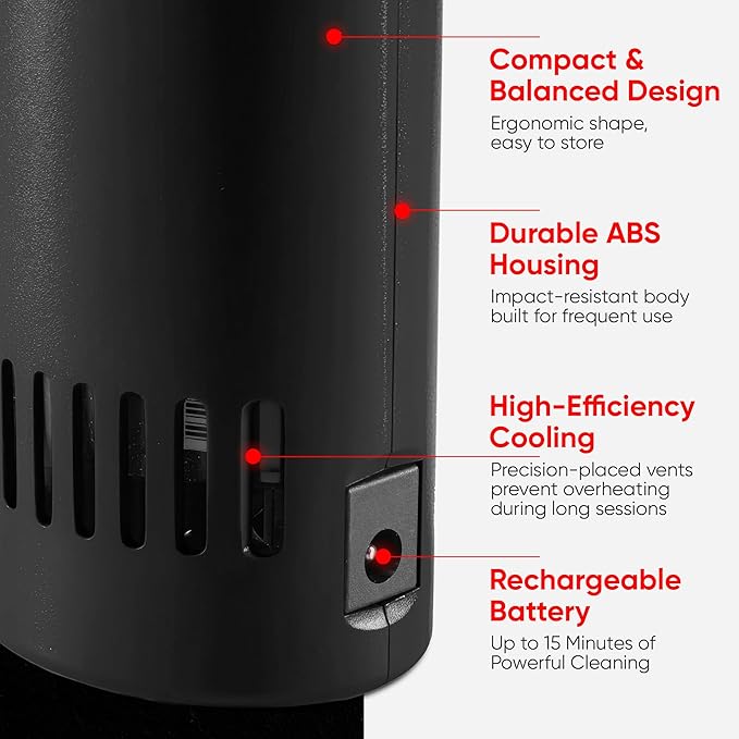 O2 Industrial Hurricane Compressed Air Duster - Powerful Cordless Compressed Air Cleaner, Rechargeable Mini Dust Fan Electric Blower for Computer, Keyboard, Electronics, Car Detailing, Home Cleaning