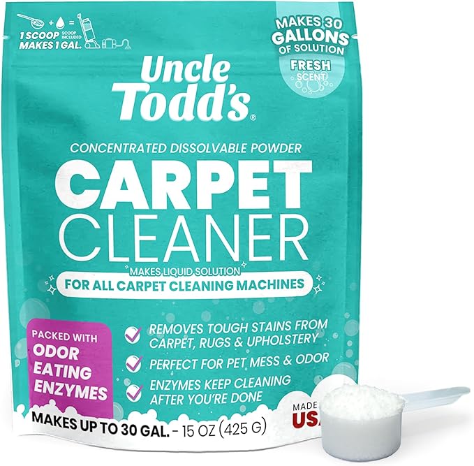 Uncle Todd's Carpet Cleaner Powder | Enzyme Formula for Carpet Machines | Removes Pet Odors & Stains | Safe for Carpets, Rugs & Upholstery | Makes 30 Gallons