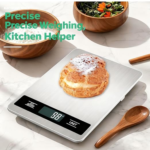 Digital Kitchen Scale 15kg/33lb, Stainless Steel Platform Food Scale with High Precision 1g/0.04oz, Gram Ounces Conversion, LCD Display, Easy Clean, Waterproof, for Cooking Baking Shipping (Silver)