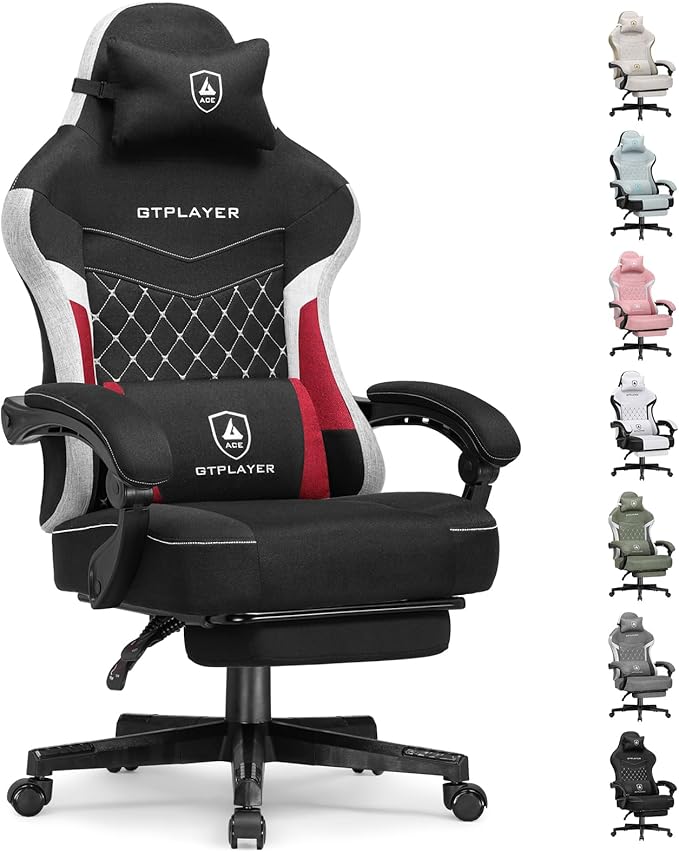 GTPLAYER Gaming Chair, Fabric Computer Office Chair with Pocket Spring Cushion, Ergonomic Office and Gaming, Video Gaming Chair with Linkage Armrests, High Back Desk Chair with Adjustable Recliner