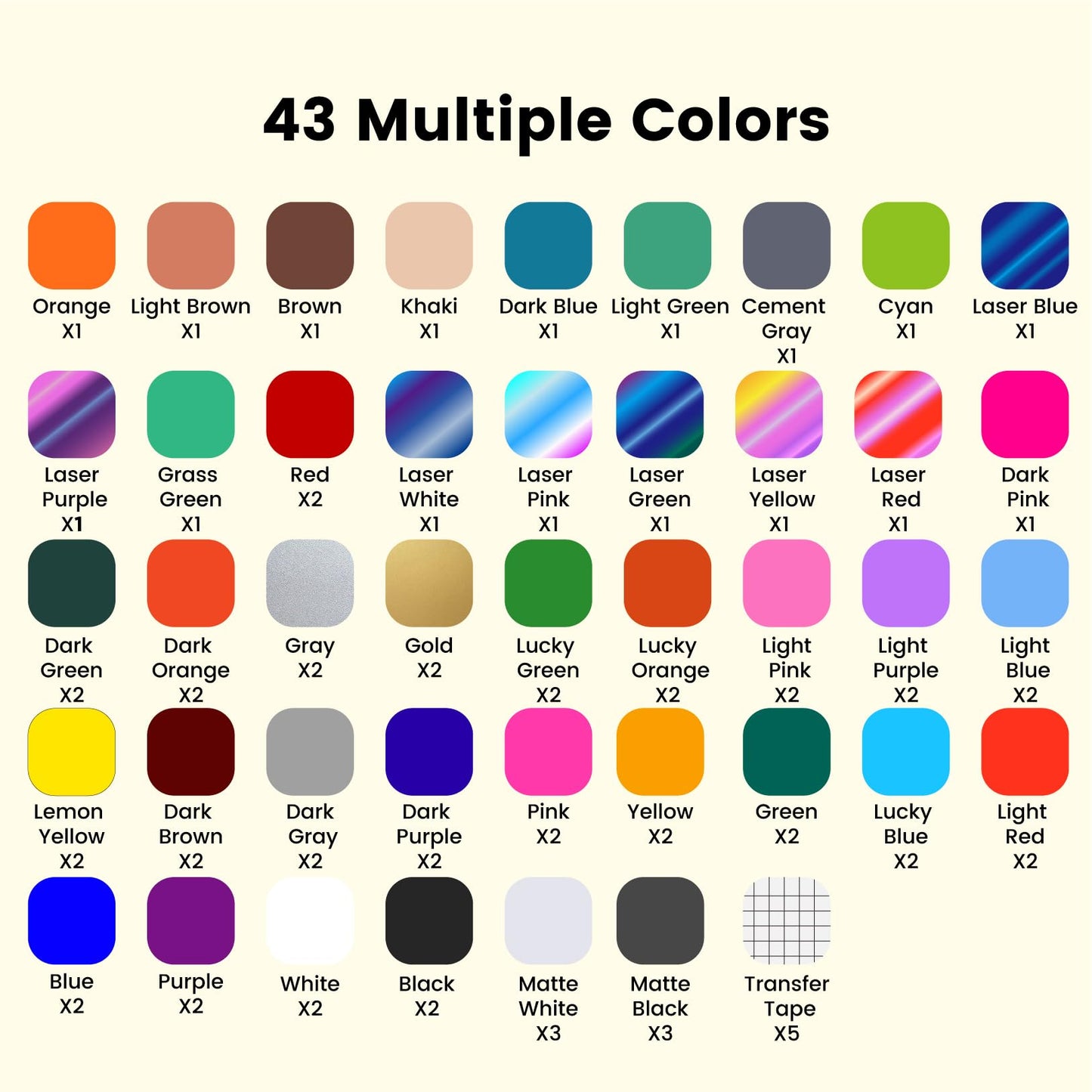 Permanent Vinyl (75Pack, 12"x12") - 70 Adhesive Vinyl + 5 Transfer Tapes, Waterproof Outdoor for All Cutting Machine, Perfect for Home Party Decor Car Decal Sticker