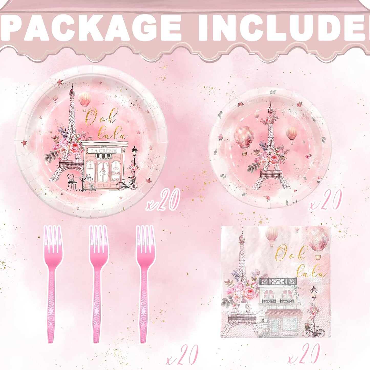 Paris Party Decorations Set - Fun Parisian Party Favor for a Magical Celebration - Disposable Paris Party Supplies for Birthdays and Events