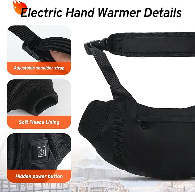 Heated Hand Warmers Pouch with 10000mAh Power Bank Included– 3 Levels Up to 14.5Hrs Double-Sided Heat, Adjustable Strap for Hunting & Camping, Waterproof Dual Pockets, Fleece Lined Survival Gear