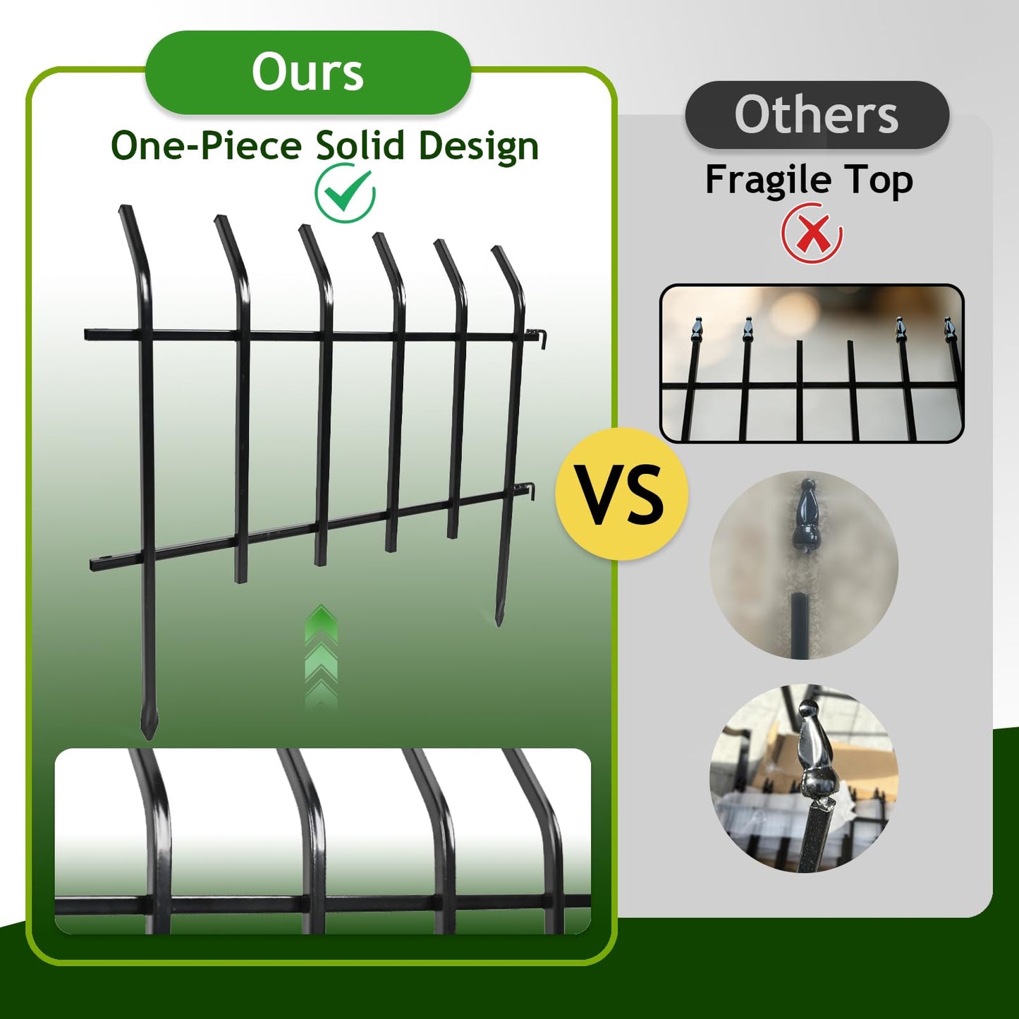 Metal Garden Fence Panels 18'' H x 22'' W, 14.6 Ft Total Length, Heavy Duty Rustproof No-Dig Decorative Fence to Protect Plants & Keep Dogs Out for Yard, Flower Beds & Pathways (8 Panels)