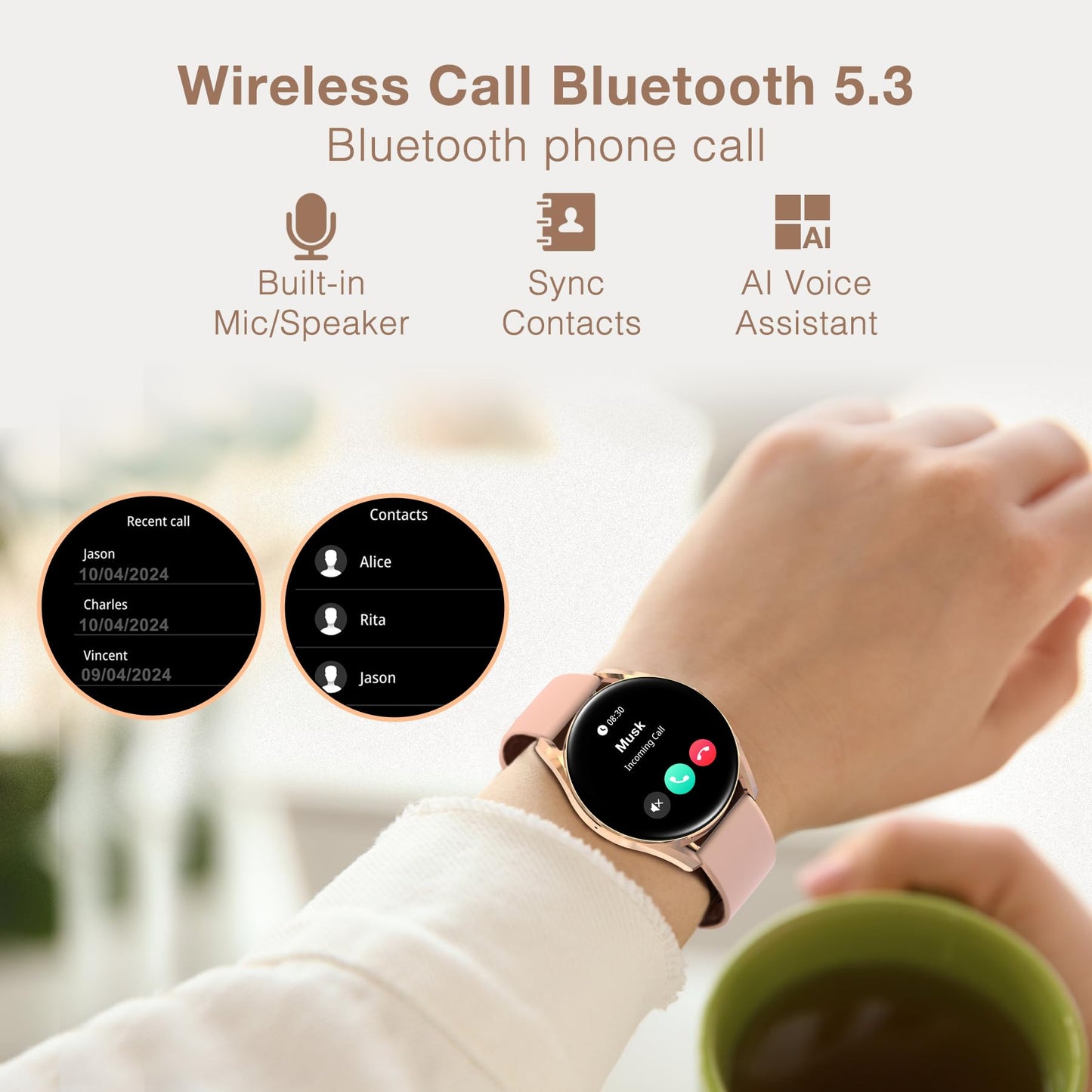 Bribejat Smart Watch For Women Make/Answer Call, Hd 1.27 Zinc Alloy Case Smartwatch, Waterproof Fitness Tracker Pedometer Spo2