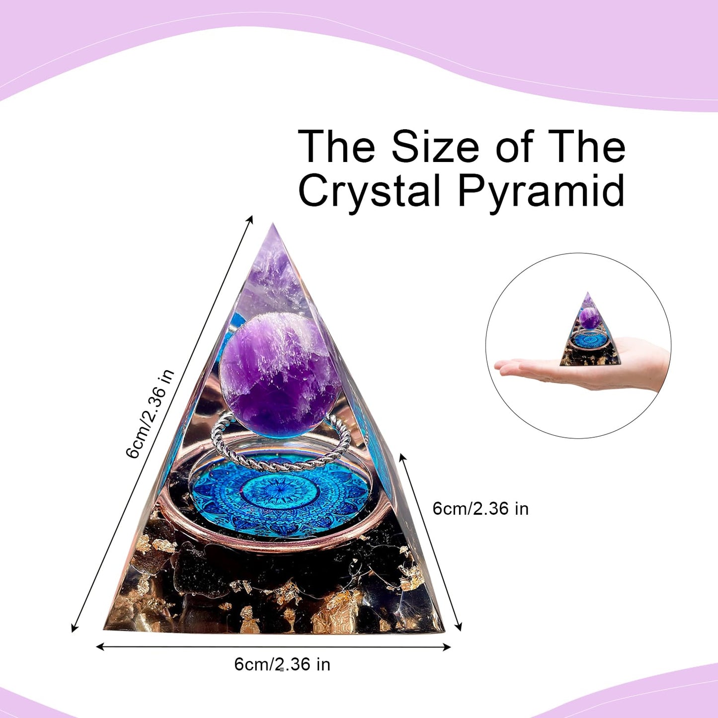 Saefheled Orgone Pyramid Energy Generator,Natural Amethyst&Obsidian Orgonite Crystal Healing Pyramids for Reduce Stress Chakra Reiki Healing Meditation Attracts Lucky and Success, Wealth Health(6cm)