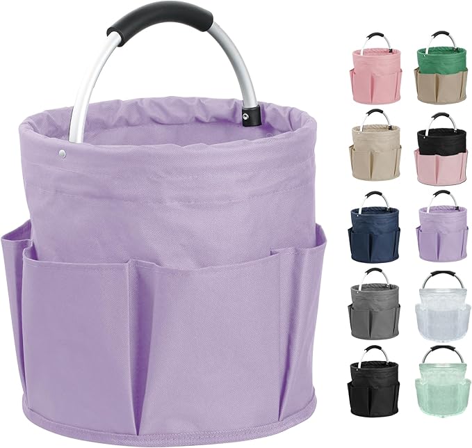 17L Portable Shower Caddy for Women, Foldable Cleaning Caddy with Handle and 6 Pockets, 600D Oxford Fabric Garden Tool Bag, Multifunctional Storage Basket for College, Dorm, Family, Purple