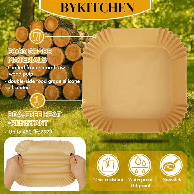 BYKITCHEN Small Air Fryer Disposable Paper Liners for 2 to 5QT Airfryer, Mini Air Fryer Parchment Paper Liners, Compatible with CHEFMAN 2 QT, Cosori 2.1 QT, Dash, Instant Pot Mini Airfryer