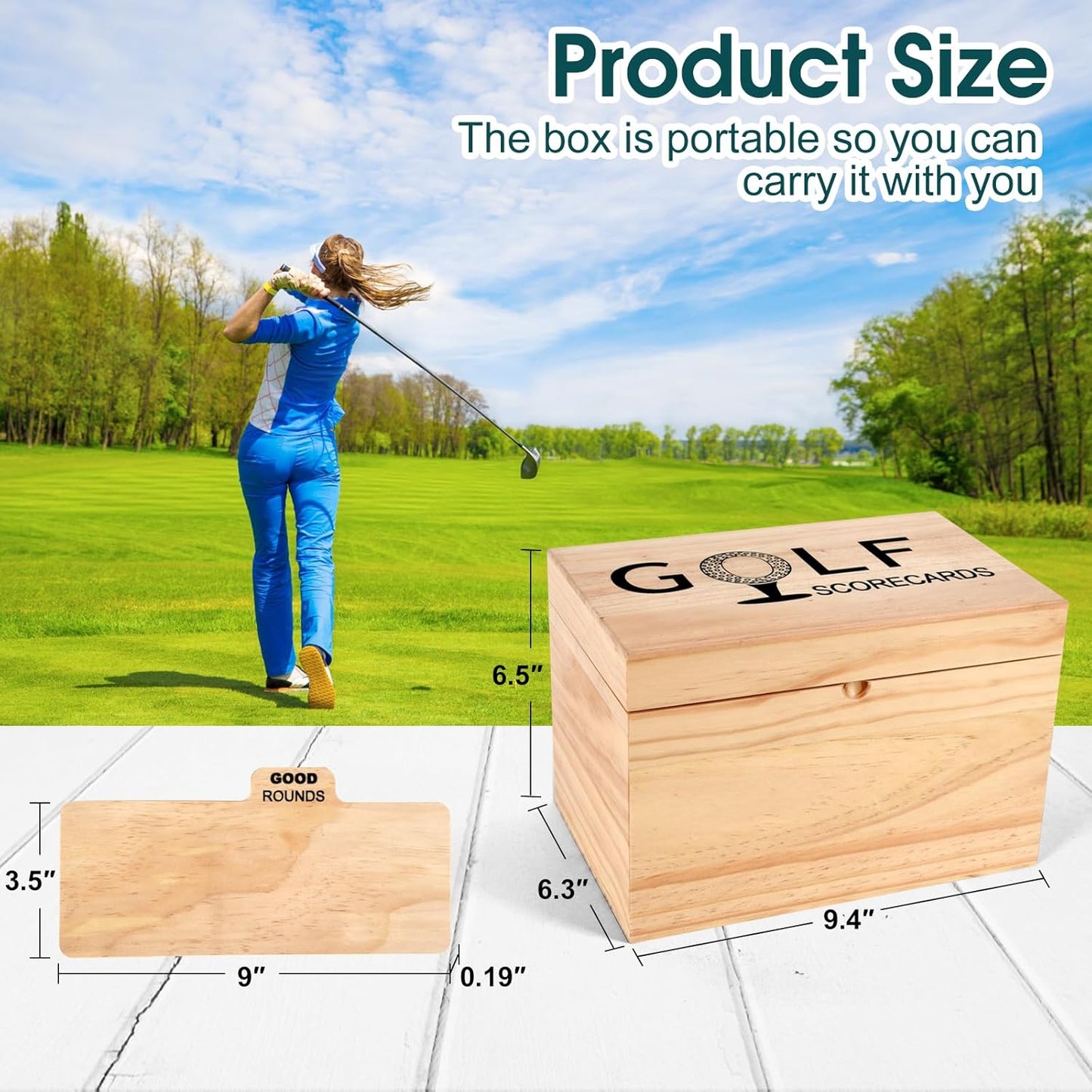 Golf Scorecard Collection Box, Golf Storage Box With 5 Wooden Dividers, Scorecard Keeper For Keepsakes Cards Club Storage Score Book Pencil Log, Unique Golf Gift
