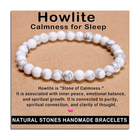 AD Beads Handmade Gemstone Stretch Elastic Bracelet Crystal Healing Reiki Nature's Beauty and Spiritual Essence Unisex (6mm, Howlite (Calmness for Sleep))
