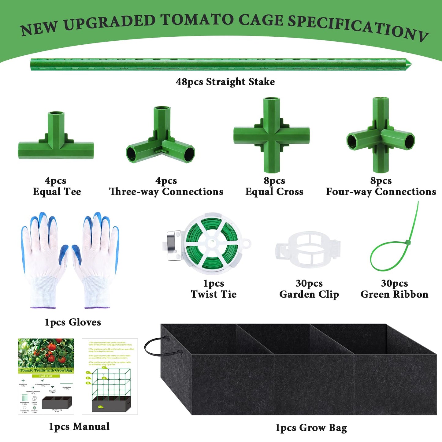 POILKMNI Tomato Cage 51×17×49 Inch with 46 Gallon Grow Bag, Heavy Duty Plastic Coated Steel Plant Support Trellis for Tomato Cucumber Climbing Plants Outdoor Indoor