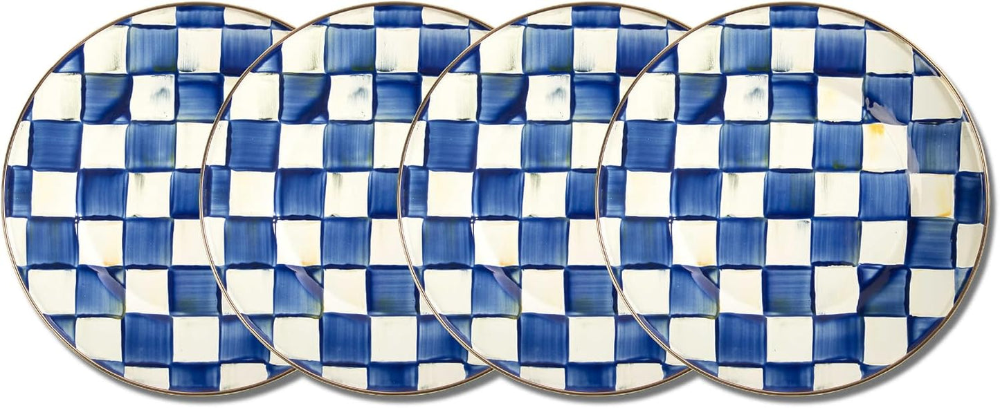 MACKENZIE-CHILDS Enamel Dinner Plate, Decorative Dinnerware Plate, 10 Inches, Set of 4, Blue-and-White Royal Check
