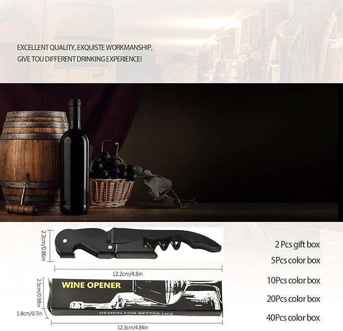 Wine Opener Waiter Corkscrew, Professional Wine Key for Servers, Bartender with Foil Cutter, Manual Wine Bottle Opener Double Hinged (5, Black)