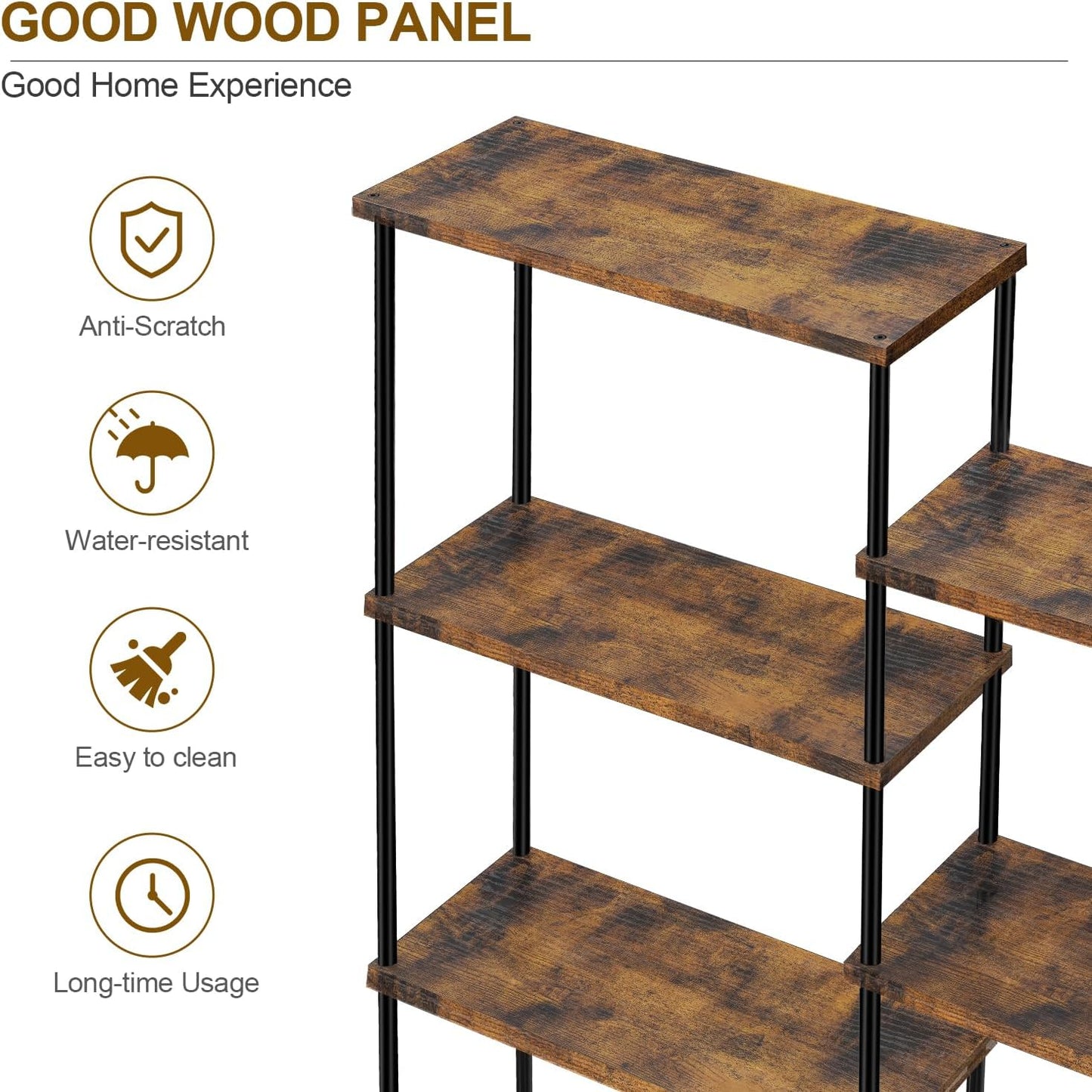MOOACE 5 Tier Bookshelf, Industrial Style Bookcases with 14 Open Display Shelves, Open Large Storage Bookshelves Shelving with Anti-Falling Device for Bedroom,Living Room, Office Display Cabinet Brown