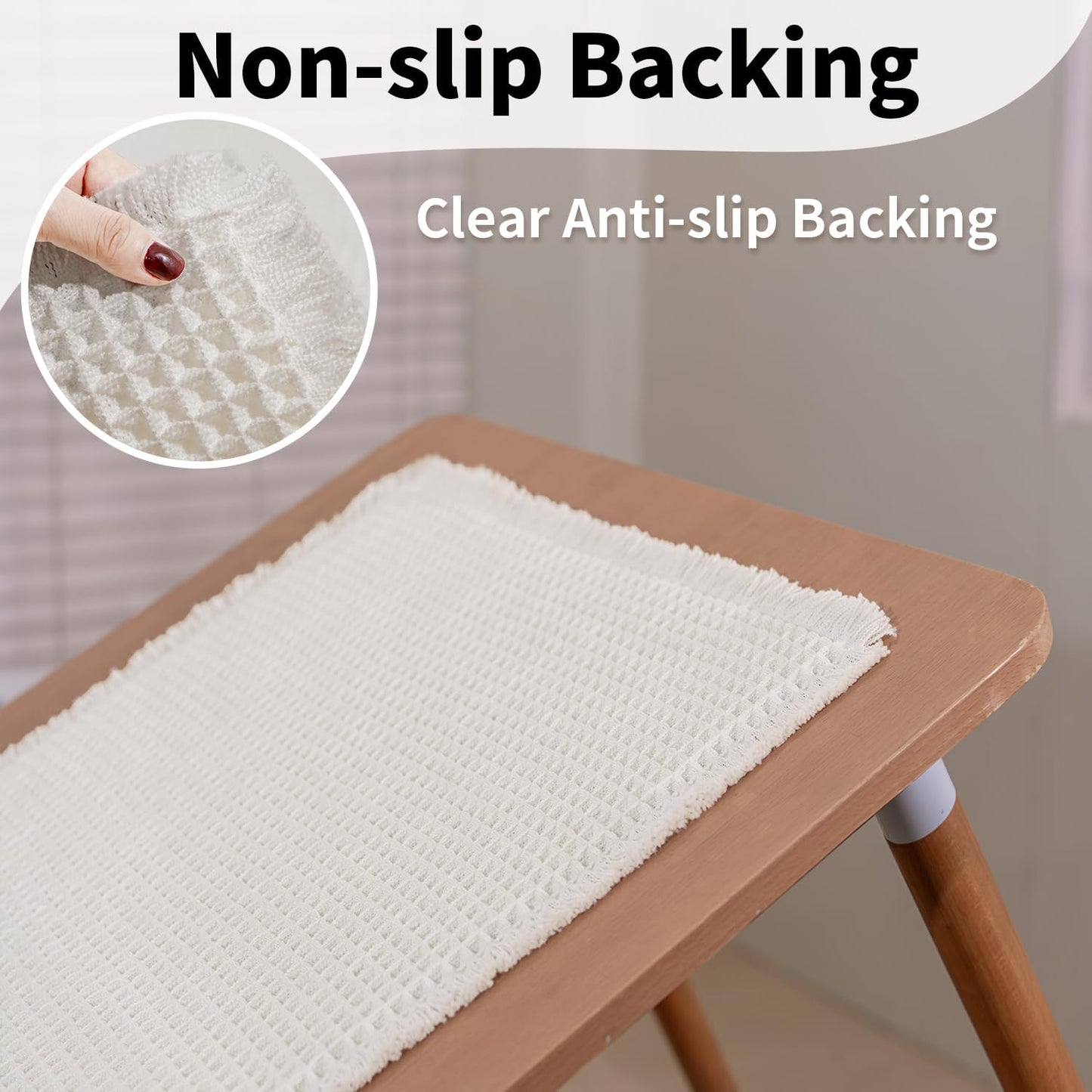 White Bathroom Rugs, Waffle Bath Mat Non Slip Washable, Super Absorbent & Quick Dry, Boho Bath Mat Farmhouse Bathroom Decor, 20'' x 48'', White