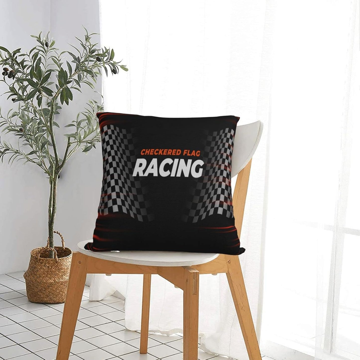 Race Car Throw Pillow Covers 18x18 Inch Farmhouse Home Room Decor for Bedroom Living Room Sofa Car Cushion Pillow Case Checkered Racing Flag CBGHH6534