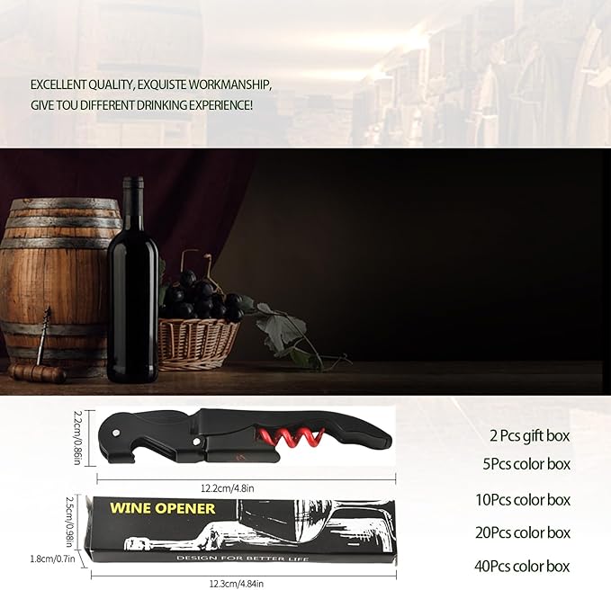 Wine Opener Waiter Corkscrew, Professional Wine Key for Servers, Bartender with Foil Cutter, Manual Wine Bottle Opener Double Hinged (10, Black Red)