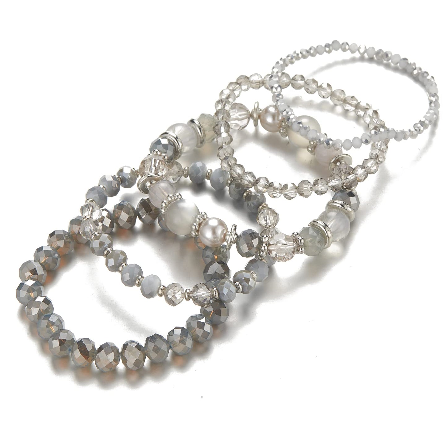 Noessla Beaded Boho Stretch Bracelet Colorful Stackable Crystal Beads Bracelets Trendy Costume Jewelry Mothers Day Gifts for Women(21-Grey)